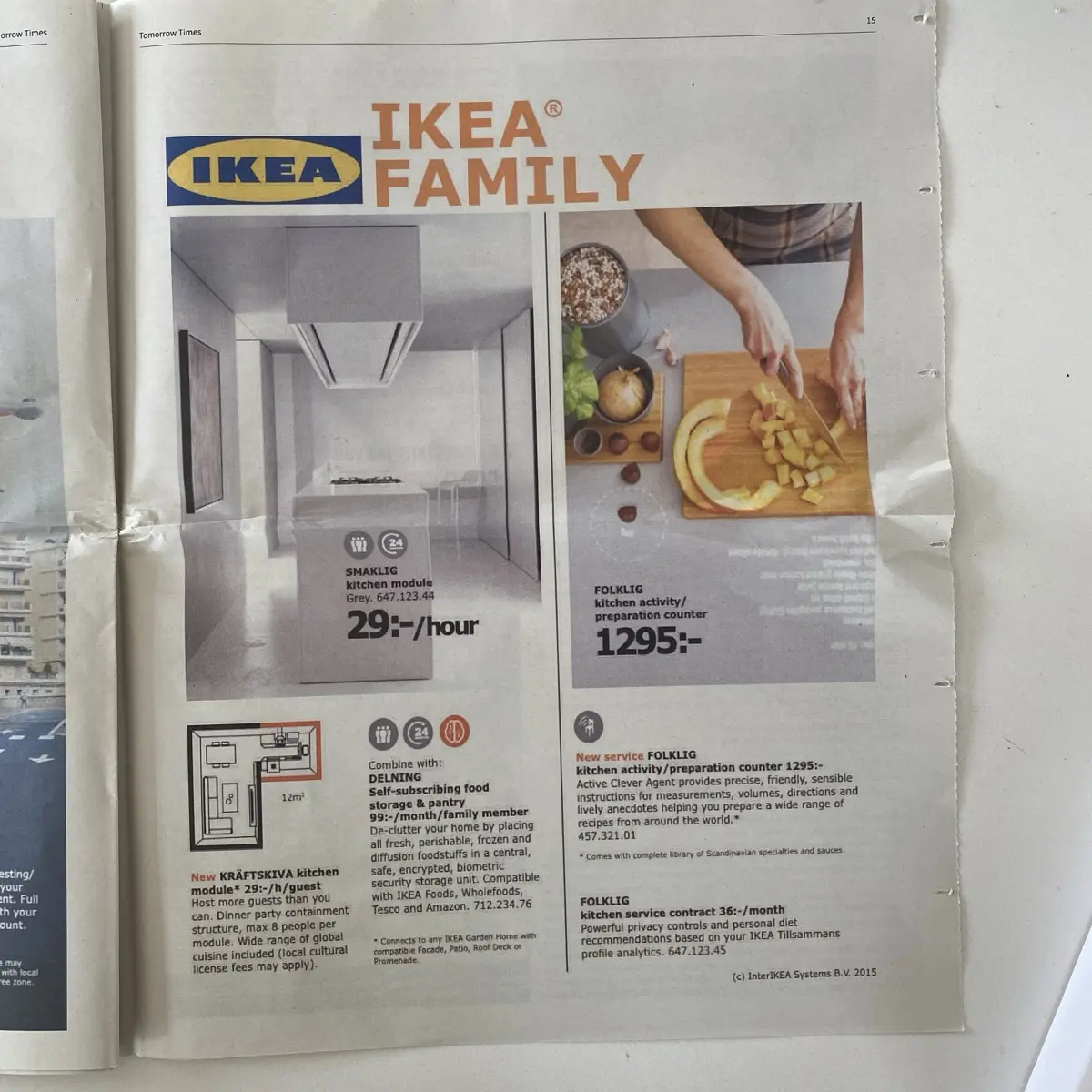 The Design Fiction project IKEA Catalog by Near Future Laboratory in a newspaper advertisement