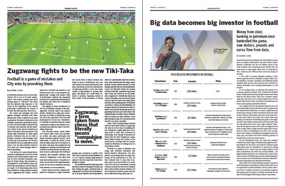 A spread from Winning Formula, the Design Fiction newspaper from a possible future of sports